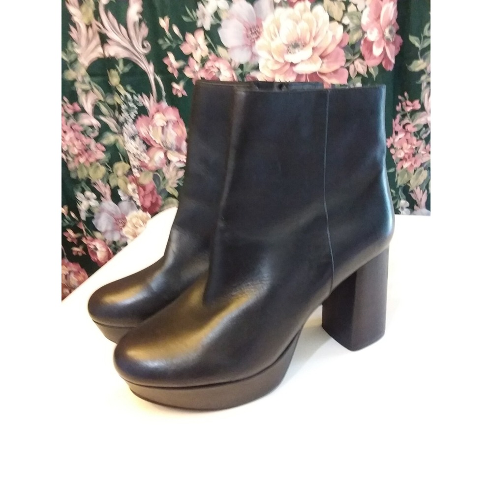 Steve Madden Grate Black Leather Platform Boots Woman Size 10M